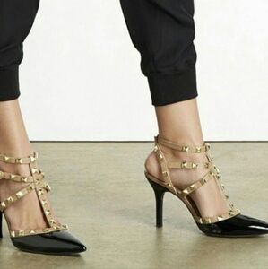 Studded Black and Gold Women's Heels